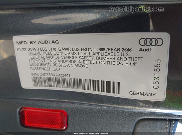 WAUC4CF50NA022441 2022 AUDI S5 Серый Вид подкапотного пространства