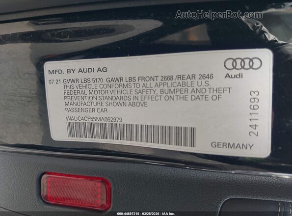 WAUC4CF55MA062979 2021 AUDI S5 Черный Вид подкапотного пространства