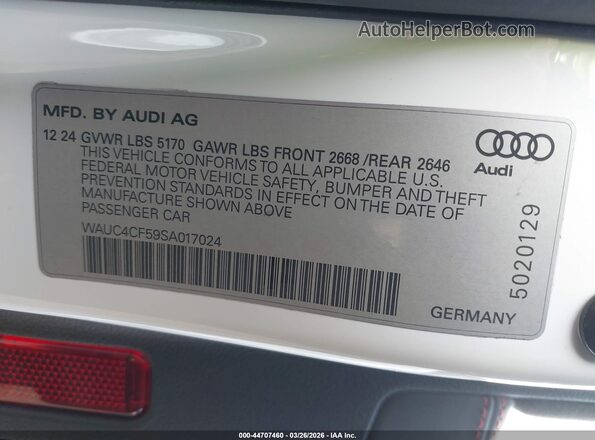 WAUC4CF59SA017024 2025 AUDI S5 Белый Вид подкапотного пространства