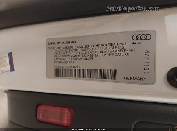WAUC4CF5XRA102934 2024 AUDI S5 Белый Вид подкапотного пространства
