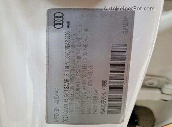 WAUDJBFW9N7003898 2022 AUDI E-TRON White VIN կոդի պիտակի տեսք