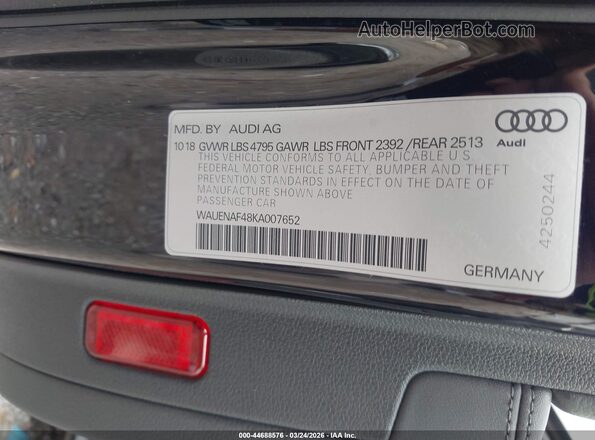 WAUENAF48KA007652 2019 AUDI OTHER Black Engine compartment view