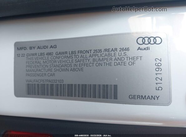 WAUFACF57PA032103 2023 AUDI OTHER Белый Вид подкапотного пространства