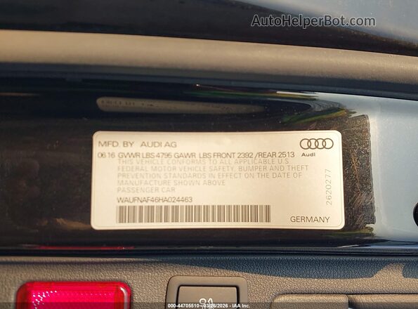 WAUFNAF46HA024463 2017 AUDI OTHER Black Vista del compartimento del motor