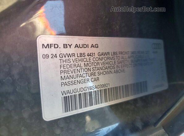 WAUGUDGY6SA039921 2025 AUDI OTHER Charcoal Vista de la etiqueta del VIN