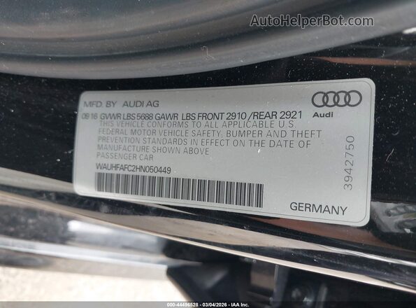 WAUHFAFC2HN050449 2017 AUDI S6 Черный Вид подкапотного пространства
