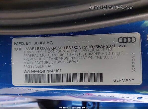 WAUHFAFC4HN043101 2017 AUDI S6 Синий Вид подкапотного пространства