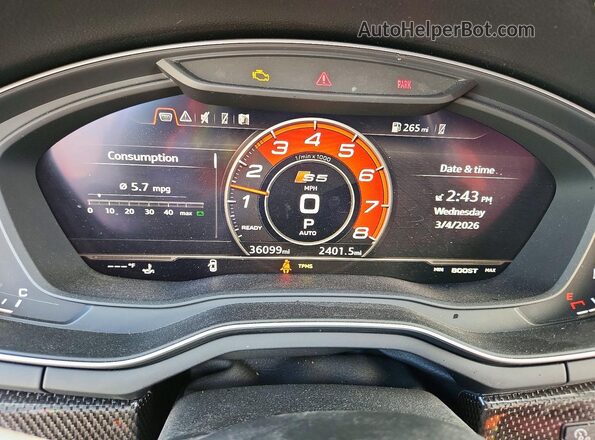 WAUP4AF53KA058013 2019 AUDI S5 Silver ხელსაწყოთა პანელის ხედი