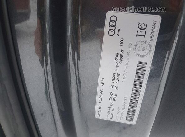 WAUR4AF55KA062816 2019 AUDI S5 Charcoal Widok naklejki z numerem VIN