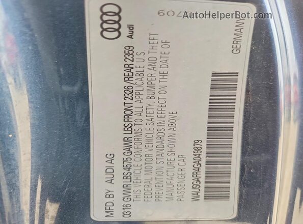 WAUSGAFR4GA049879 2016 AUDI OTHER Blue Вид підкапотного простору