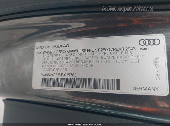 WAUU2AF22MN015762 2021 AUDI OTHER Gray Engine compartment view