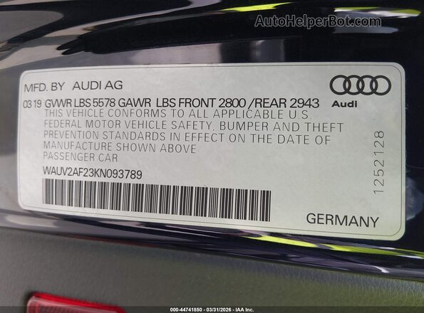 WAUV2AF23KN093789 2019 AUDI OTHER Black Вид підкапотного простору