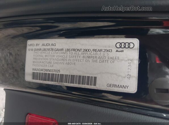 WAUV2AF2XKN037025 2019 AUDI OTHER Черный Вид подкапотного пространства