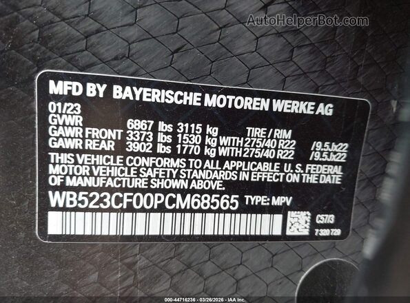 WB523CF00PCM68565 2023 BMW IX Red ძრავის განყოფილების ხედი