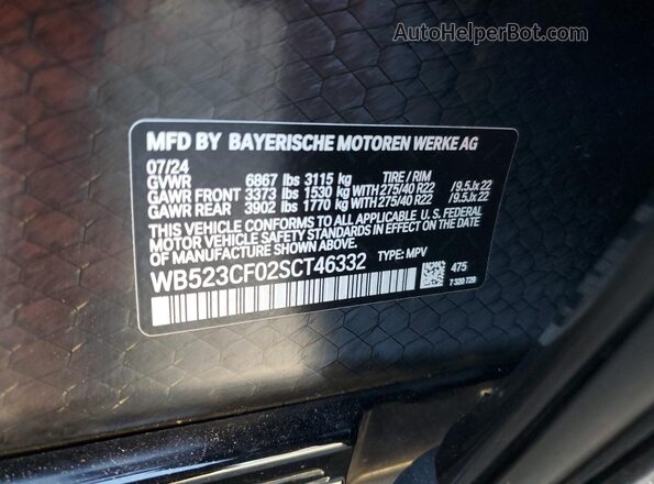 WB523CF02SCT46332 2025 BMW IX Black Vista de la etiqueta del VIN