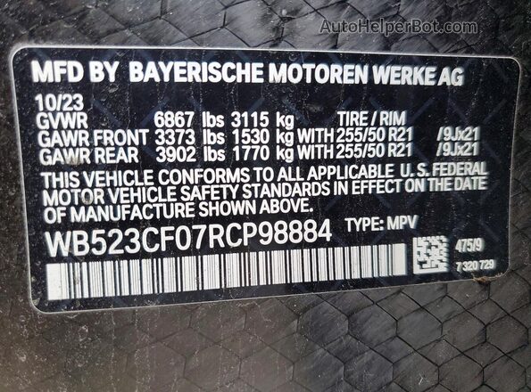 WB523CF07RCP98884 2024 BMW IX Black Вид наклейки з VIN-кодом