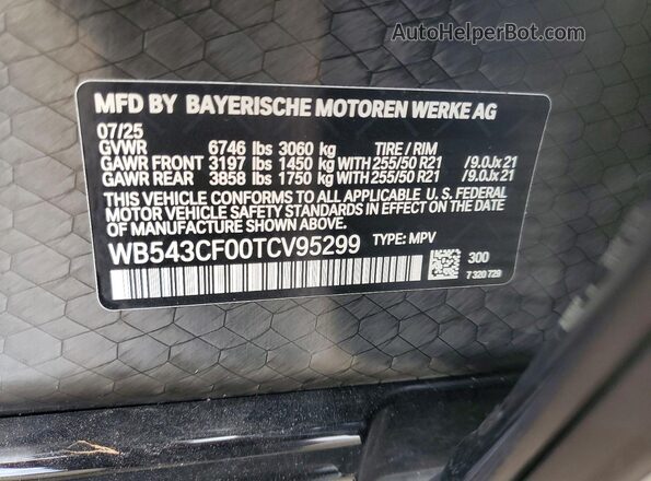 WB543CF00TCV95299 2026 BMW IX Белый Вид наклейки с VIN-кодом