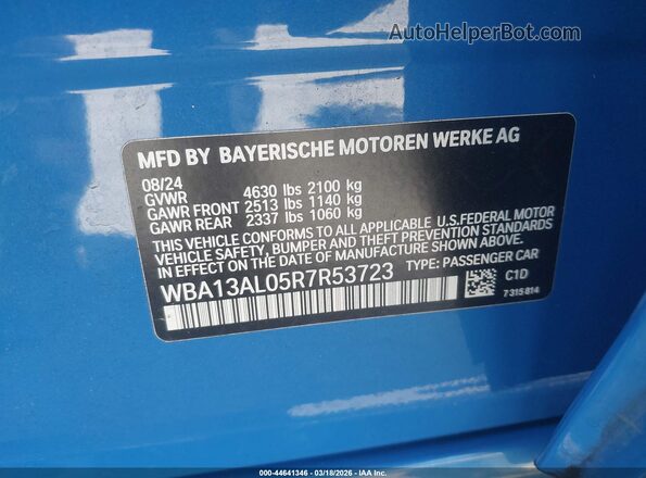 WBA13AL05R7R53723 2024 BMW M235 GRAN COUPE Blue Շարժիչի բաժամունքի տեսք