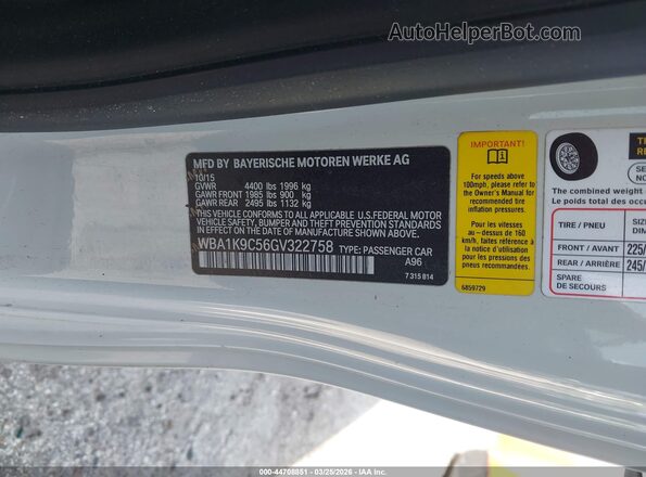 WBA1K9C56GV322758 2016 BMW OTHER Белый Вид подкапотного пространства