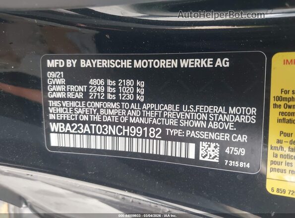 WBA23AT03NCH99182 2022 BMW OTHER Черный Вид подкапотного пространства