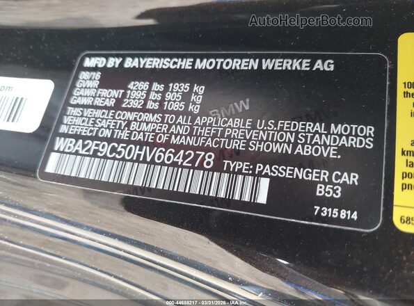 WBA2F9C50HV664278 2017 BMW OTHER Black Vista del compartimento del motor