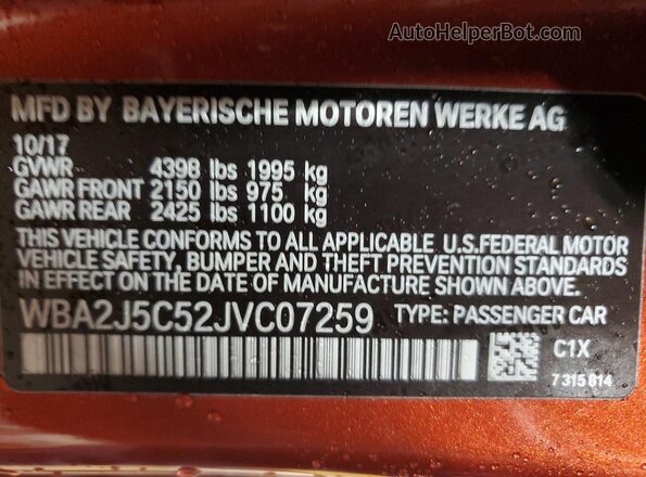 WBA2J5C52JVC07259 2018 BMW M2 Orange Engine compartment view