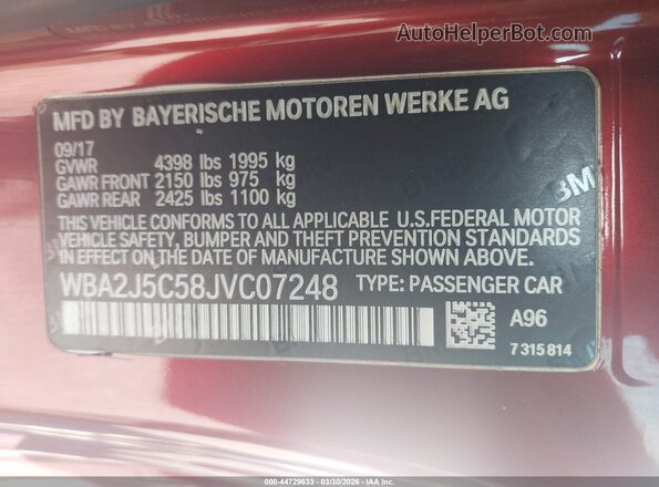 WBA2J5C58JVC07248 2018 BMW M2 Orange ძრავის განყოფილების ხედი