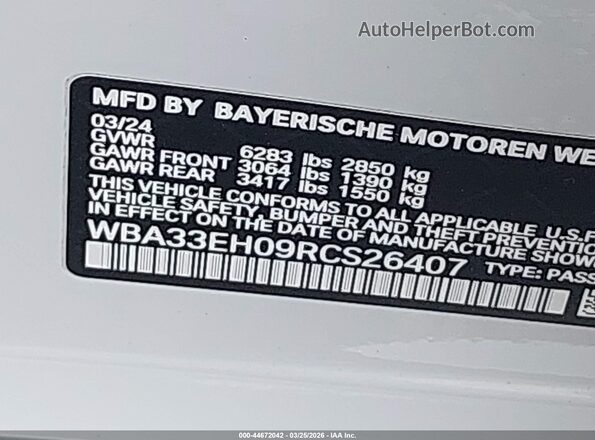 WBA33EH09RCS26407 2024 BMW OTHER Белый Вид подкапотного пространства