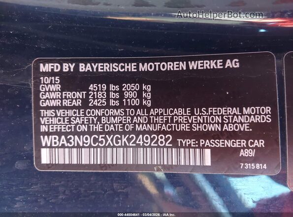 WBA3N9C5XGK249282 2016 BMW OTHER Черный Вид подкапотного пространства