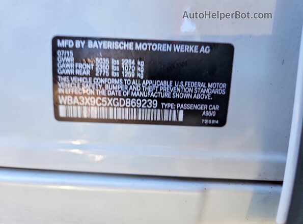 WBA3X9C5XGD869239 2016 BMW OTHER White Vista del compartimento del motor