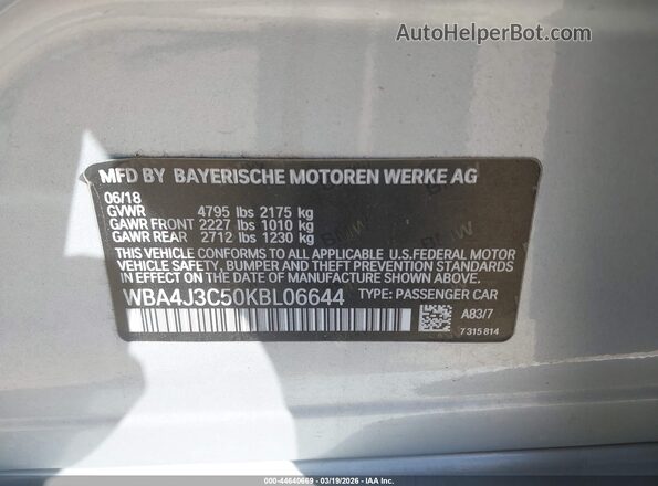 WBA4J3C50KBL06644 2019 BMW OTHER Silver Widok komory silnika