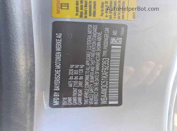 WBA4W3C51KAF92353 2019 BMW OTHER Silver ძრავის განყოფილების ხედი