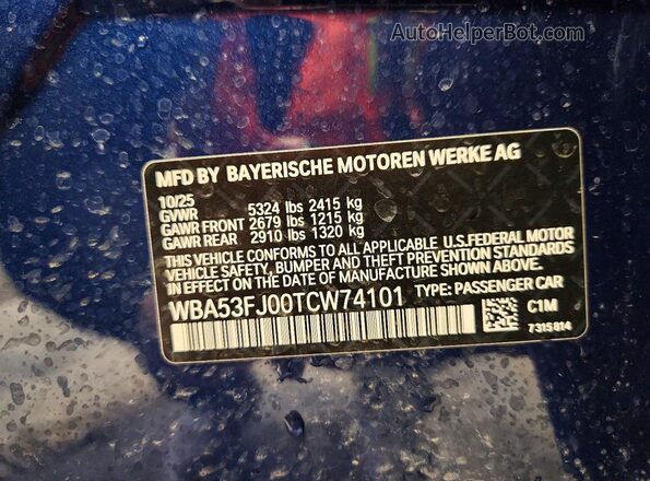 WBA53FJ00TCW74101 2026 BMW OTHER Синий Вид наклейки с VIN-кодом