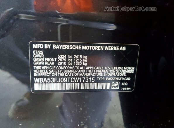 WBA53FJ09TCW17315 2026 BMW OTHER Gray VIN կոդի պիտակի տեսք