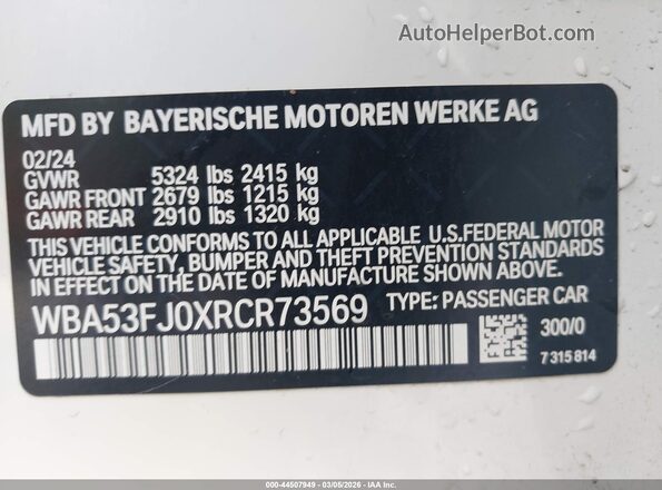 WBA53FJ0XRCR73569 2024 BMW 5 SERIES Белый Вид подкапотного пространства