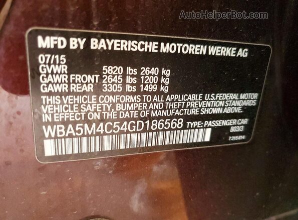 WBA5M4C54GD186568 2016 BMW 5 SERIES Темно-бордовый Вид подкапотного пространства