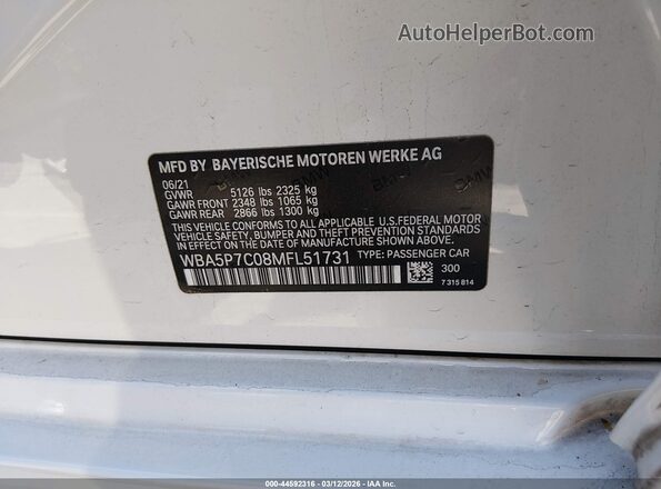 WBA5P7C08MFL51731 2021 BMW OTHER Белый Вид подкапотного пространства