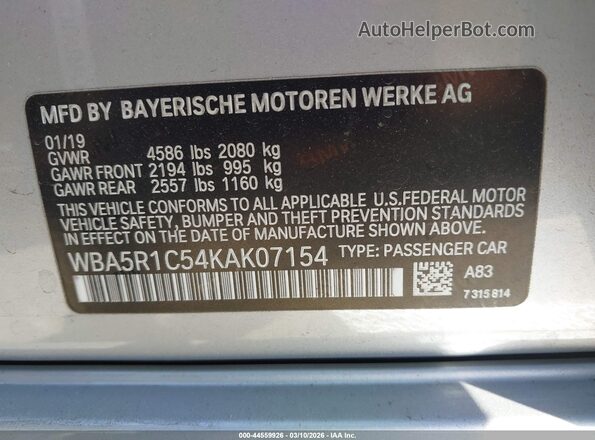 WBA5R1C54KAK07154 2019 BMW OTHER Серебряный Вид подкапотного пространства