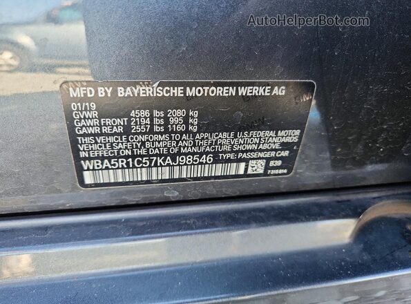 WBA5R1C57KAJ98546 2019 BMW OTHER Charcoal Вид підкапотного простору