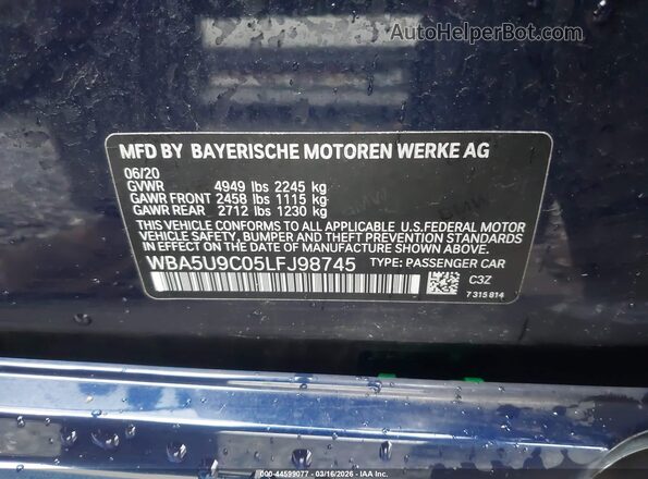 WBA5U9C05LFJ98745 2020 BMW M3 Blue Engine compartment view