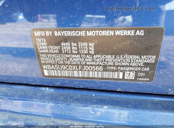 WBA5U9C0XLFJ00566 2020 BMW M3 Синий Вид подкапотного пространства