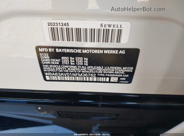 WBA63AV01NFM36762 2022 BMW OTHER White Widok komory silnika