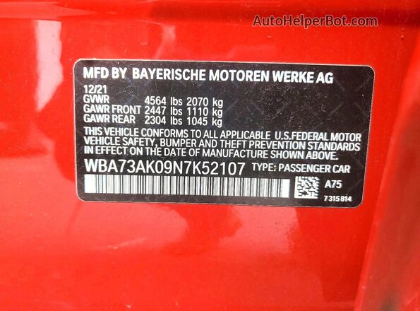 WBA73AK09N7K52107 2022 BMW OTHER Красный Вид подкапотного пространства