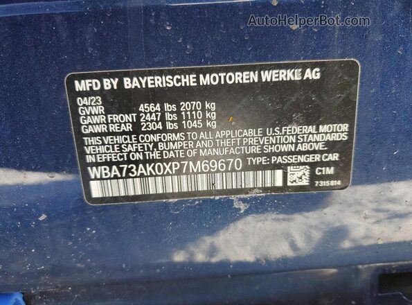 WBA73AK0XP7M69670 2023 BMW OTHER Синий Вид подкапотного пространства