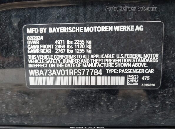 WBA73AV01RFS77784 2024 BMW OTHER Black Շարժիչի բաժամունքի տեսք