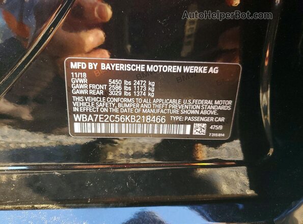 WBA7E2C56KB218466 2019 BMW OTHER Black Engine compartment view