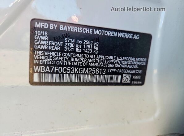 WBA7F0C53KGM25613 2019 BMW OTHER White Widok komory silnika