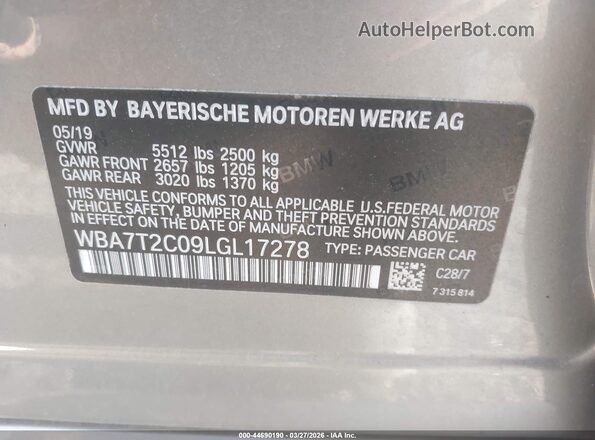 WBA7T2C09LGL17278 2020 BMW OTHER Gray Widok komory silnika