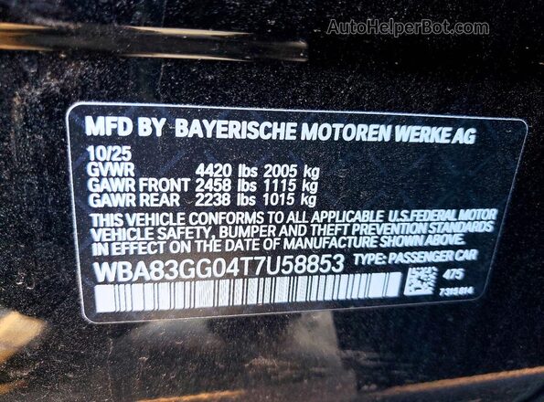 WBA83GG04T7U58853 2026 BMW OTHER Black Vista del compartimento del motor