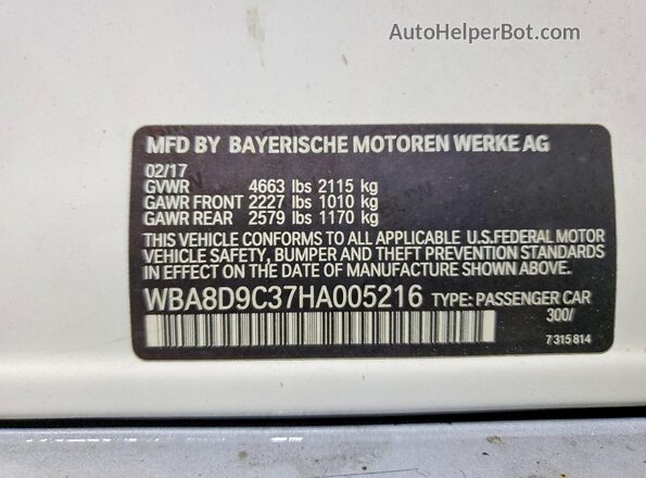 WBA8D9C37HA005216 2017 BMW OTHER Белый Вид подкапотного пространства